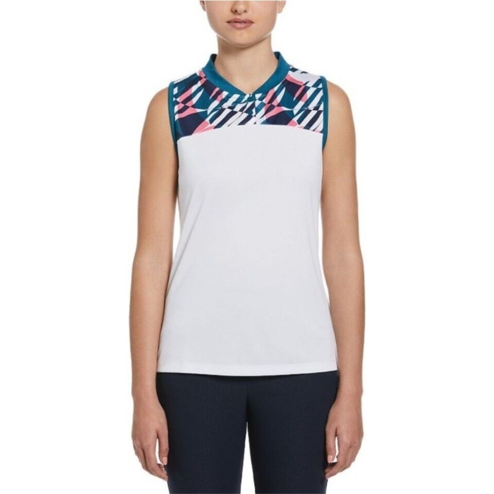 PGA Tour Sleeveless Golf Polo Shirt Geometric Print Athletic‎ XL NWT